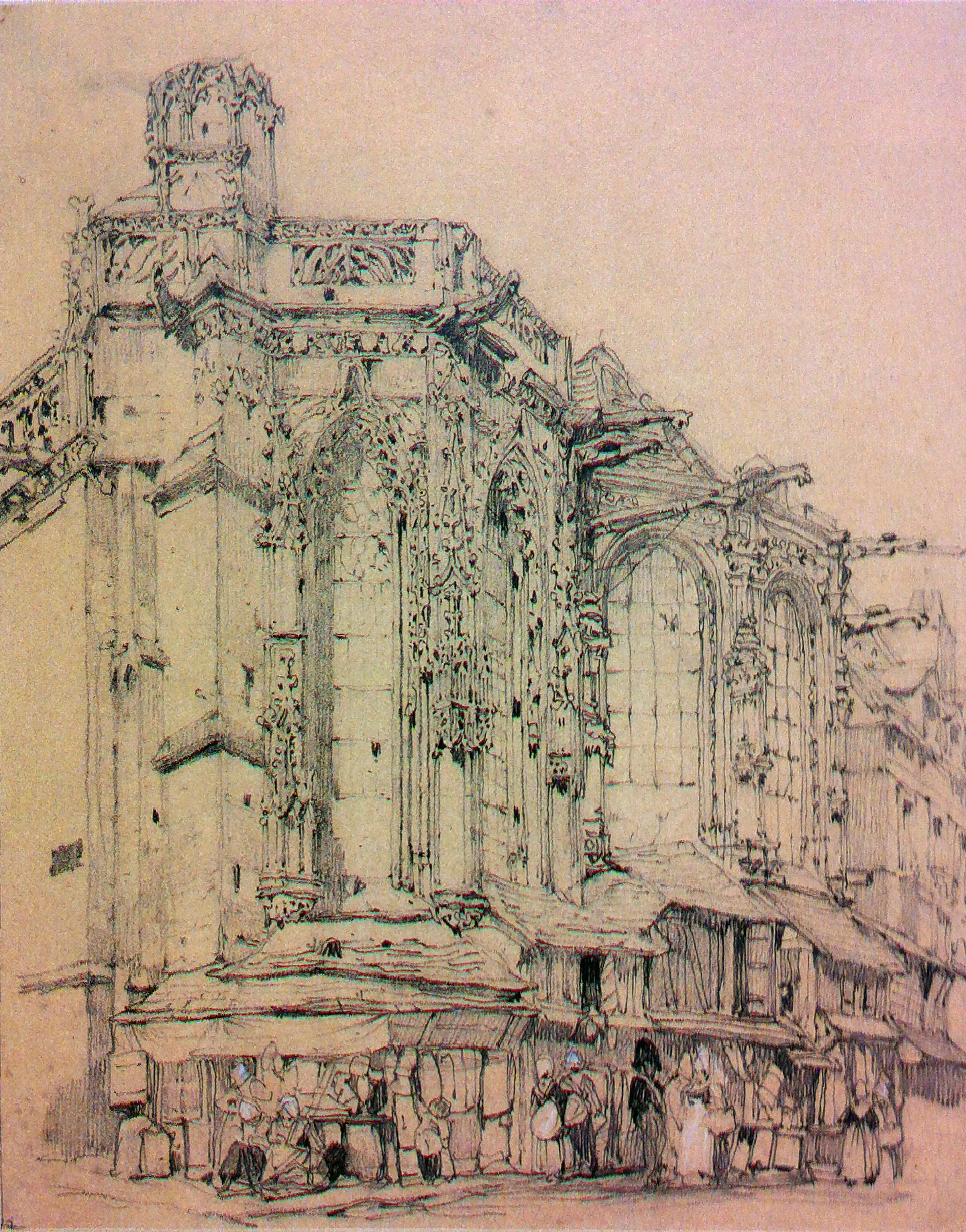 R. P. Bonington, Eglise Saint Sauveur, Caen, graphite sketch