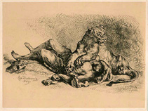 Eugène Delacroix, Lionne déchirant la Poitrine d'un Arabe, eau-forte