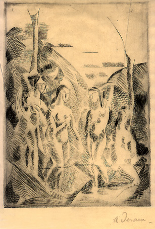 André Derain, Quatre Baigneuses dans un Paysage (1er état), gravure à la pointe sèche