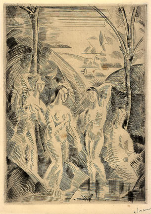 André Derain, Quatre Baigneuses dans un Paysage (2ème état), gravure à la pointe sèche
