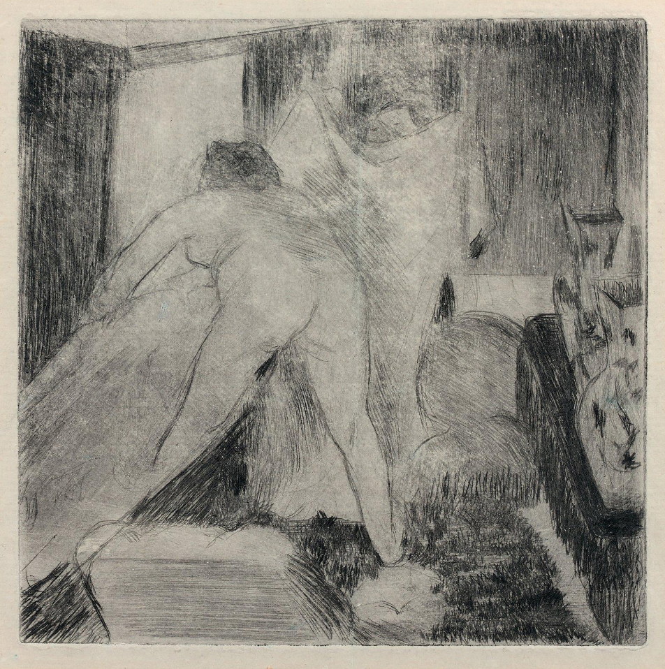 Edgar Degas, La Sortie du Bain, original etching and drypoint, ca. 1879-80