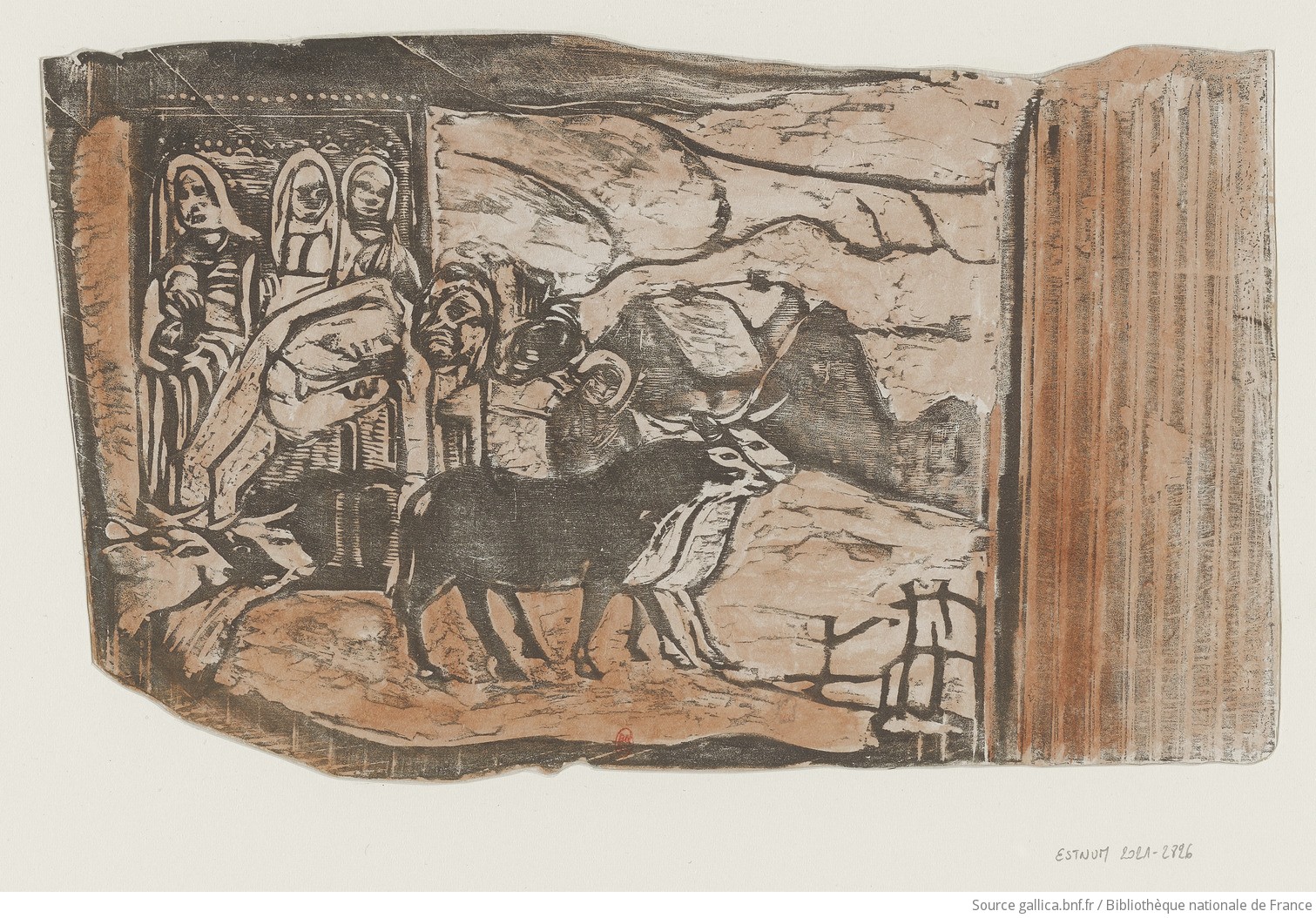 Paul Gauguin, Calvaire Breton, 1896 (?), woodblock print, with ochre coloring