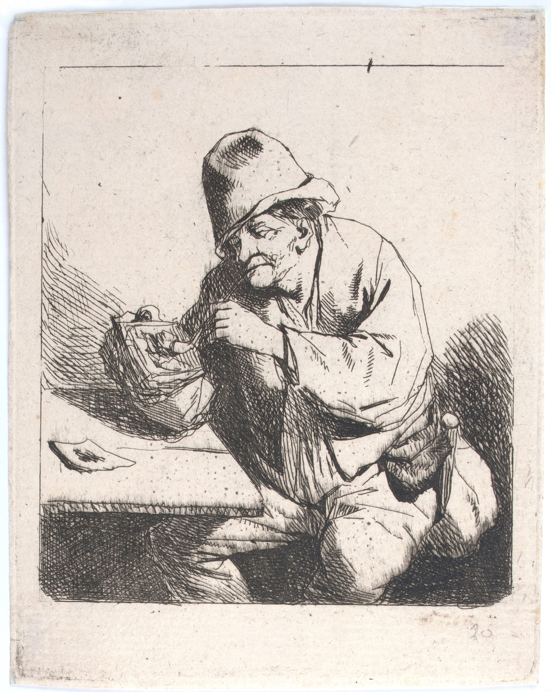 Bega, Peasant stuffing his Pipe, etching