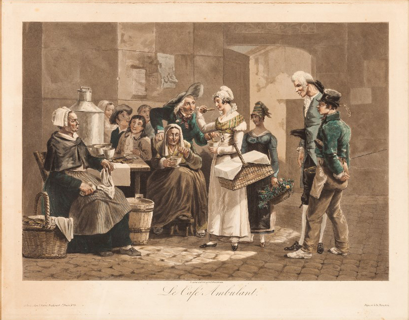 Philibert-Louis Debucourt, Le Café Ambulant, etching and aquatint, 1821