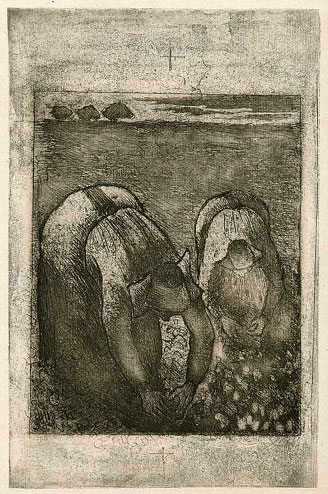 Camille Pissarro, Peasant Women in a Bean Field, etching