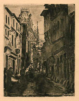 Camille Pissarro, Rue Damiette, Rouen, eau-forte