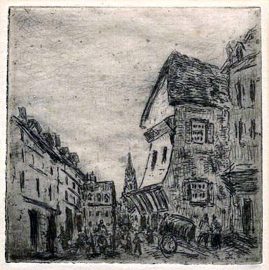 Camille Pissarro, Old Street in Rouen, etching