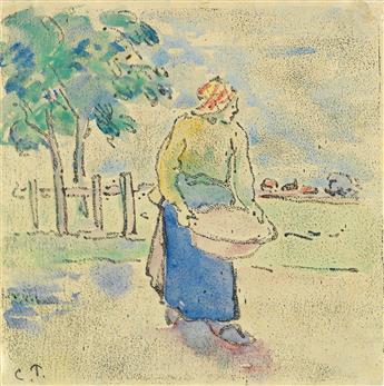 Pissaro, Paysanne portant une Corbeille, rehaussée