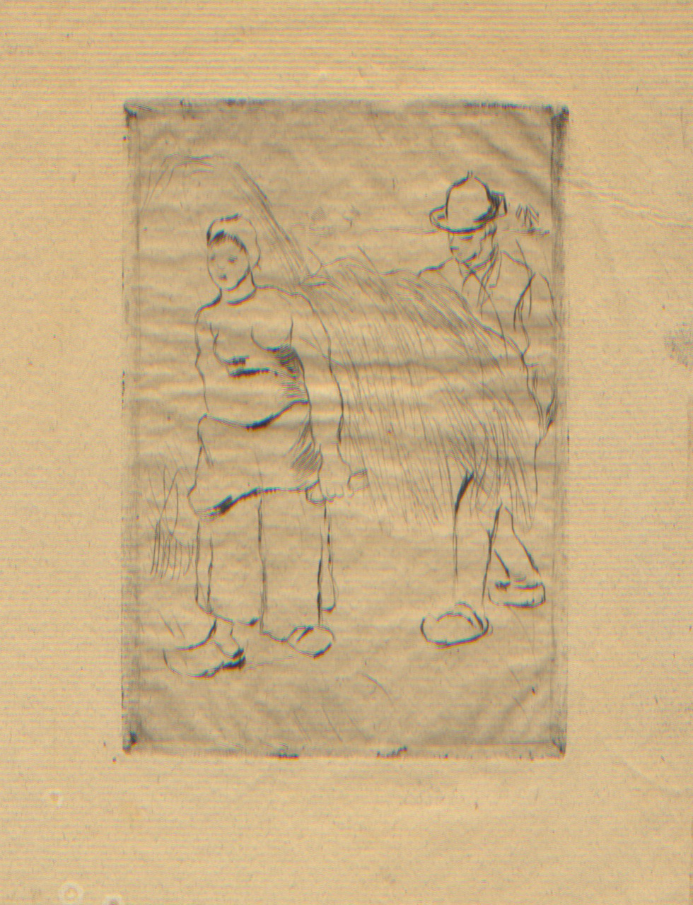 Pissarro, Paysans portant du Foin, drypoint