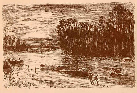 Alfred Sisley, Banks of the Loing river, lithograph